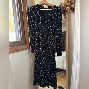 Sezane Black Dress with White Floral Pattern size 34